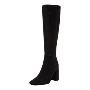 Steve Madden Seven Knee High Boot Black Suede Leather Block Heel 5